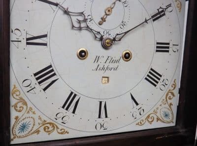 Antique Longcase Clock Fine British Oak Grandfather Clock With Arched Painted Dial - Image 6