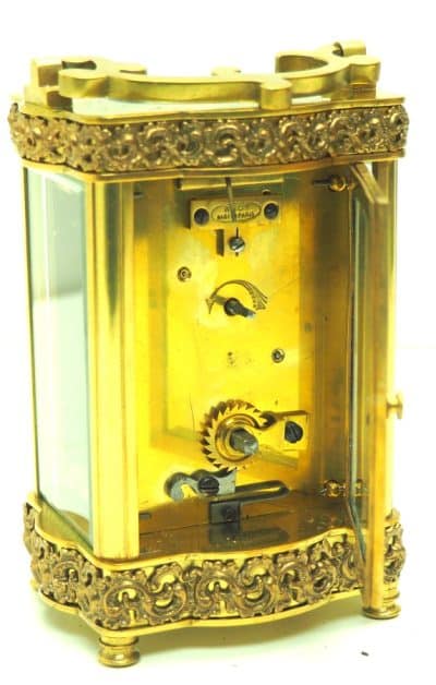 Rare Antique French 8-Day Carriage Clock Serpentine Case Fleur De Lis Decorations - Image 3