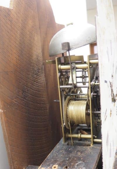 Antique Longcase Clock Fine British Oak Grandfather Clock With Arched Painted Dial - Image 4