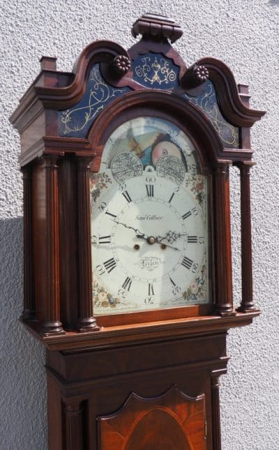 19THC English Longcase Clock in Mahogany Painted Moon Roller Dial 8-Day Signed Sam Collier Eccles clock Antique Clocks 16