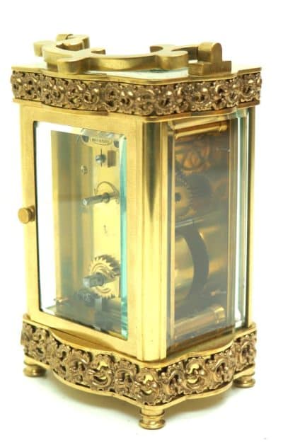 Rare Antique French 8-Day Carriage Clock Serpentine Case Fleur De Lis Decorations carriage clock Antique Clocks 4