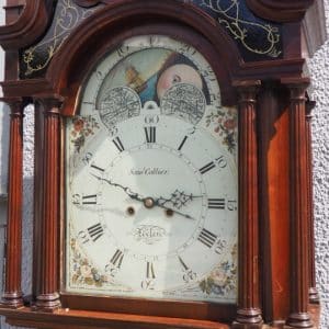 19THC English Longcase Clock in Mahogany Painted Moon Roller Dial 8-Day Signed Sam Collier Eccles clock Antique Clocks