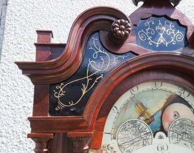 19THC English Longcase Clock in Mahogany Painted Moon Roller Dial 8-Day Signed Sam Collier Eccles clock Antique Clocks 11