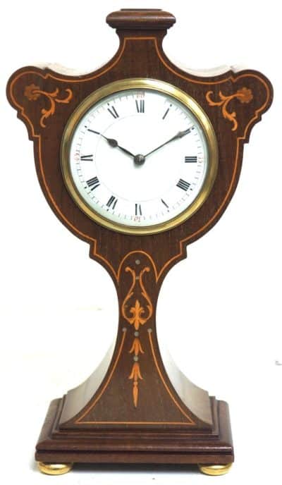 Impressive Solid Mahogany Tulip Cased Timepiece Clock with Satinwood Inlaid Satinwood Inlaid Antique Clocks 3