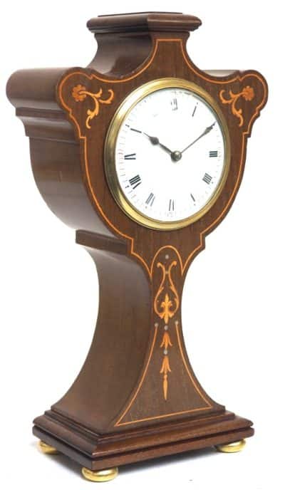 Impressive Solid Mahogany Tulip Cased Timepiece Clock with Satinwood Inlaid Satinwood Inlaid Antique Clocks 4