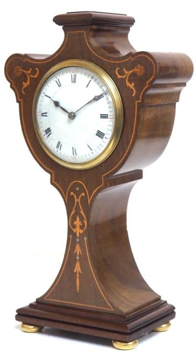 Impressive Solid Mahogany Tulip Cased Timepiece Clock with Satinwood Inlaid Satinwood Inlaid Antique Clocks 14