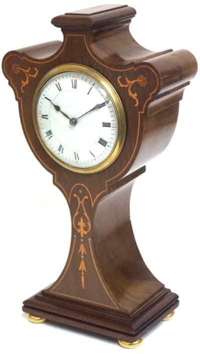 Impressive Solid Mahogany Tulip Cased Timepiece Clock with Satinwood Inlaid Satinwood Inlaid Antique Clocks 13