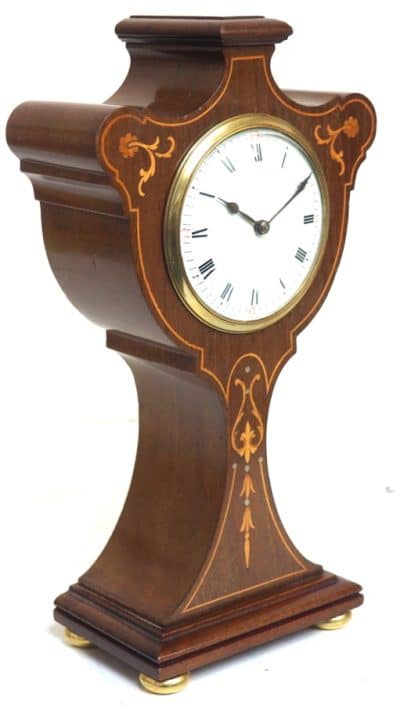Impressive Solid Mahogany Tulip Cased Timepiece Clock with Satinwood Inlaid Satinwood Inlaid Antique Clocks 12