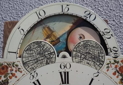 19THC English Longcase Clock in Mahogany Painted Moon Roller Dial 8-Day Signed Sam Collier Eccles - Image 4