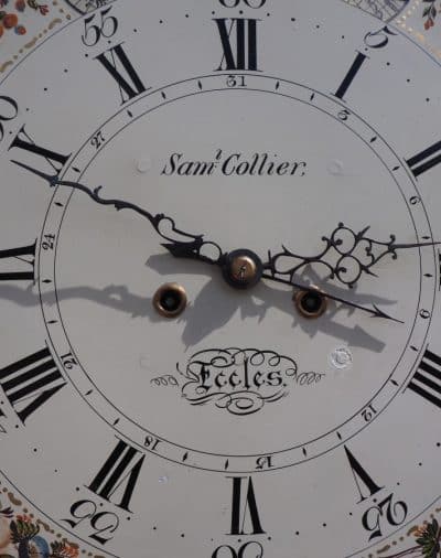 19THC English Longcase Clock in Mahogany Painted Moon Roller Dial 8-Day Signed Sam Collier Eccles clock Antique Clocks 5