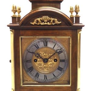 Antique English Walnut 8 Day Twin Fusee Bracket Clock 8-Day Striking Double Fusee Mantel Clock By Roskin Liverpool bracket clock Antique Clocks