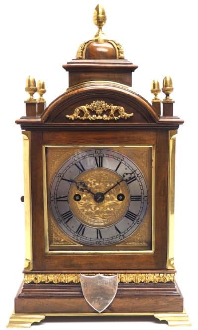 Antique English Walnut 8 Day Twin Fusee Bracket Clock 8-Day Striking Double Fusee Mantel Clock By Roskin Liverpool bracket clock Antique Clocks 3