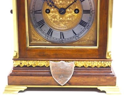 Antique English Walnut 8 Day Twin Fusee Bracket Clock 8-Day Striking Double Fusee Mantel Clock By Roskin Liverpool bracket clock Antique Clocks 15