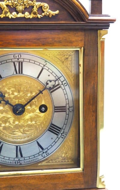 Antique English Walnut 8 Day Twin Fusee Bracket Clock 8-Day Striking Double Fusee Mantel Clock By Roskin Liverpool bracket clock Antique Clocks 14