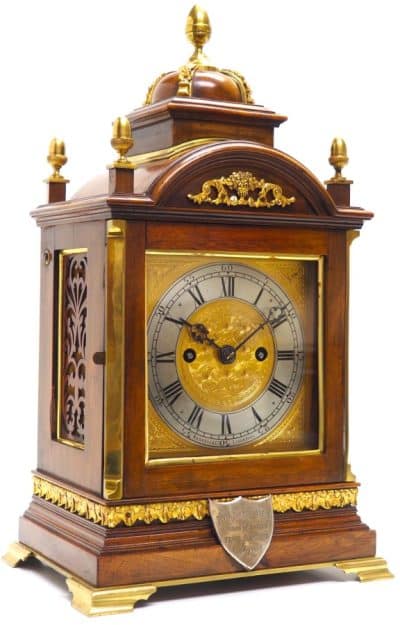 Antique English Walnut 8 Day Twin Fusee Bracket Clock 8-Day Striking Double Fusee Mantel Clock By Roskin Liverpool bracket clock Antique Clocks 13