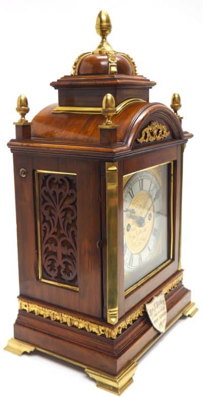 Antique English Walnut 8 Day Twin Fusee Bracket Clock 8-Day Striking Double Fusee Mantel Clock By Roskin Liverpool bracket clock Antique Clocks 12