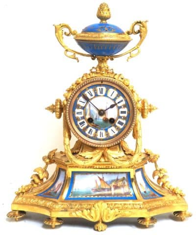 Rare French Ormolu Blue Sevres Mantel Clock Shipping Design Striking 8-Day Mantle Clock Mantle Clock Antique Clocks 3