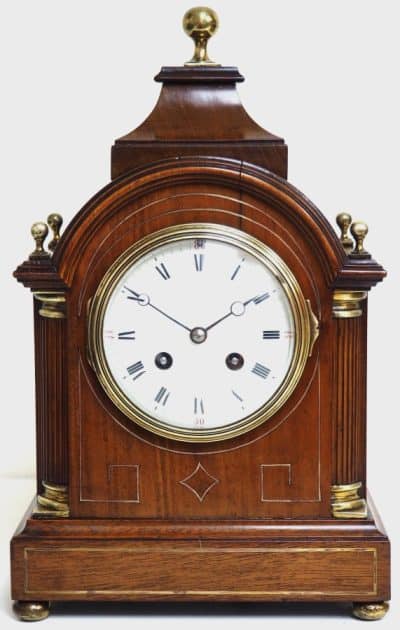 Antique Mahogany Inlaid Mantel Clock – 8 Day miniature Bracket Clock C1870 Late Victorian Antique Clocks 3