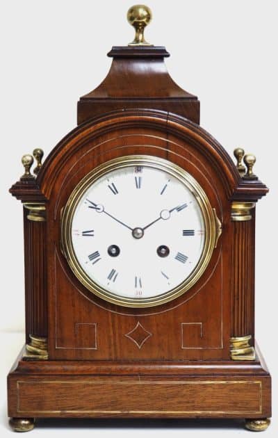 Antique Mahogany Inlaid Mantel Clock - 8 Day miniature Bracket Clock C1870