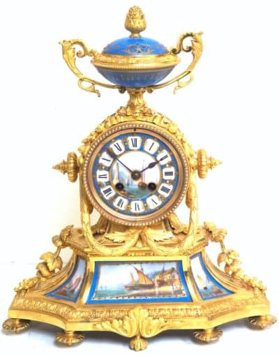 Rare French Ormolu Blue Sevres Mantel Clock Shipping Design Striking 8-Day Mantle Clock Mantle Clock Antique Clocks 4