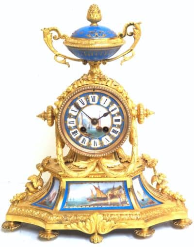 Rare French Ormolu Blue Sevres Mantel Clock Shipping Design Striking 8-Day Mantle Clock - Image 2