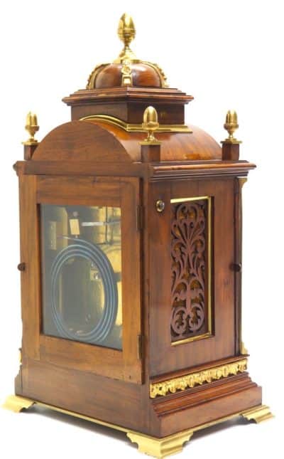 Antique English Walnut 8 Day Twin Fusee Bracket Clock 8-Day Striking Double Fusee Mantel Clock By Roskin Liverpool - Image 8