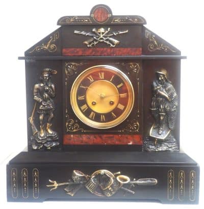 Antique English Slate & Marble 8-Day Mantel Clock C1900 Antique Antique Clocks 3