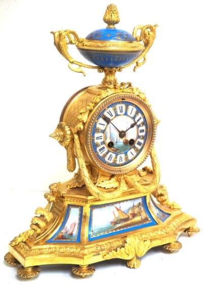 Rare French Ormolu Blue Sevres Mantel Clock Shipping Design Striking 8-Day Mantle Clock Mantle Clock Antique Clocks 14