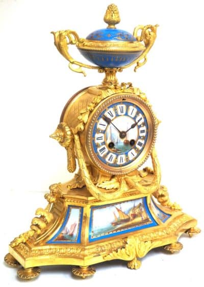 Rare French Ormolu Blue Sevres Mantel Clock Shipping Design Striking 8-Day Mantle Clock - Image 12