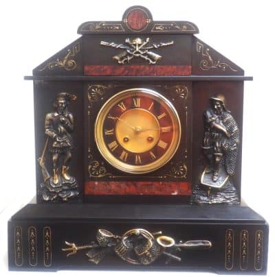 Antique English Slate & Marble 8-Day Mantel Clock C1900 Antique Antique Clocks 4