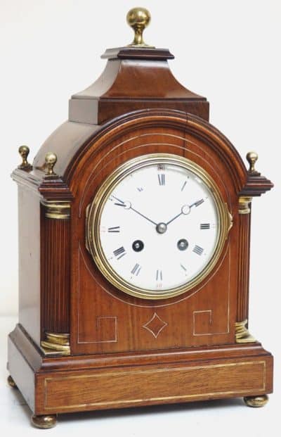 Antique Mahogany Inlaid Mantel Clock – 8 Day miniature Bracket Clock C1870 Late Victorian Antique Clocks 13