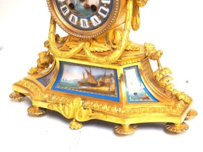 Rare French Ormolu Blue Sevres Mantel Clock Shipping Design Striking 8-Day Mantle Clock - Image 10