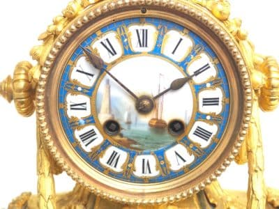 Rare French Ormolu Blue Sevres Mantel Clock Shipping Design Striking 8-Day Mantle Clock - Image 9