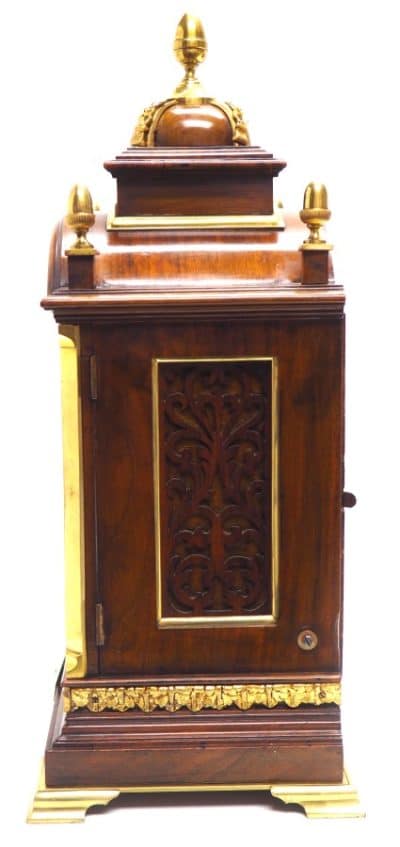 Antique English Walnut 8 Day Twin Fusee Bracket Clock 8-Day Striking Double Fusee Mantel Clock By Roskin Liverpool - Image 5