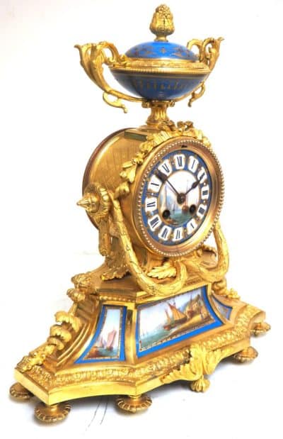 Rare French Ormolu Blue Sevres Mantel Clock Shipping Design Striking 8-Day Mantle Clock - Image 8