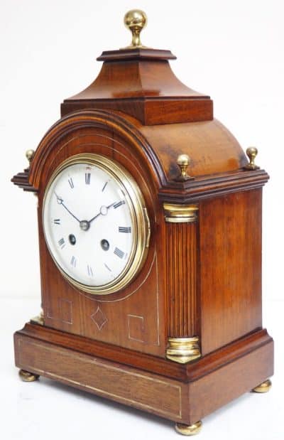 Antique Mahogany Inlaid Mantel Clock – 8 Day miniature Bracket Clock C1870 Late Victorian Antique Clocks 9
