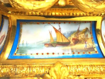Rare French Ormolu Blue Sevres Mantel Clock Shipping Design Striking 8-Day Mantle Clock - Image 6