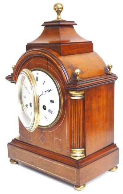 Antique Mahogany Inlaid Mantel Clock – 8 Day miniature Bracket Clock C1870 Late Victorian Antique Clocks 8