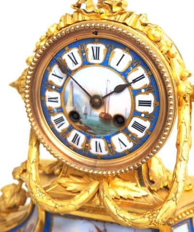 Rare French Ormolu Blue Sevres Mantel Clock Shipping Design Striking 8-Day Mantle Clock - Image 5