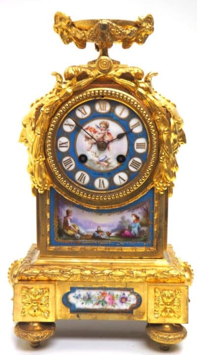 Striking Blue Sevres Ormolu Mantle Clock