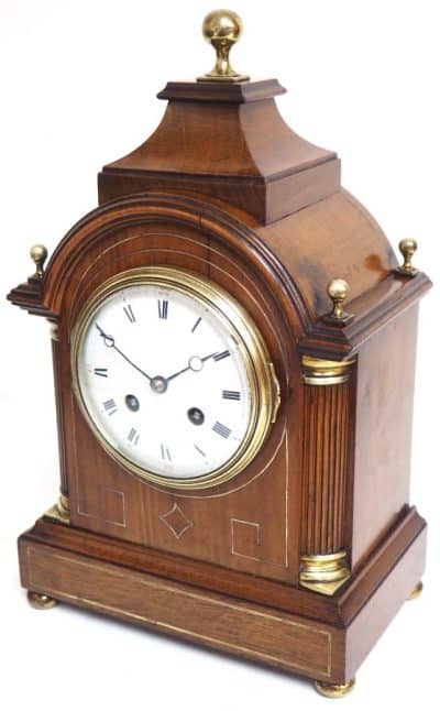 Antique Mahogany Inlaid Mantel Clock – 8 Day miniature Bracket Clock C1870 Late Victorian Antique Clocks 7
