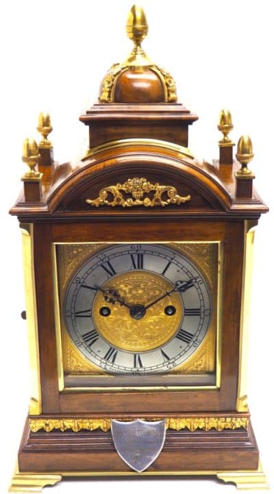 Antique English Walnut 8 Day Twin Fusee Bracket Clock 8-Day Striking Double Fusee Mantel Clock By Roskin Liverpool - Image 2