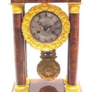 Fine Antique Flame Mahogany Mantel Clock French Striking Portico Mantle Clock French Striking Portico Antique Clocks