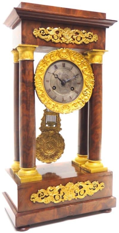 Fine Antique Flame Mahogany Mantel Clock French Striking Portico Mantle Clock - Image 6