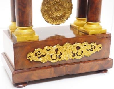 Fine Antique Flame Mahogany Mantel Clock French Striking Portico Mantle Clock - Image 5