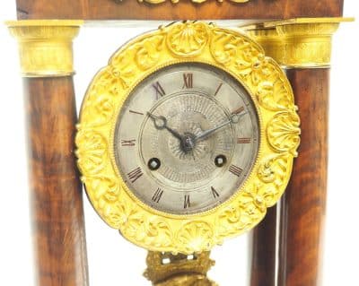 Fine Antique Flame Mahogany Mantel Clock French Striking Portico Mantle Clock - Image 4