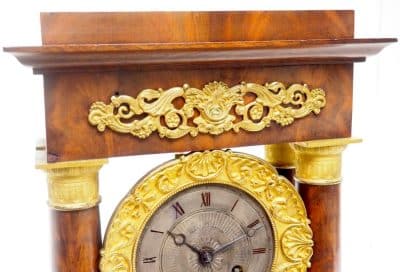 Fine Antique Flame Mahogany Mantel Clock French Striking Portico Mantle Clock French Striking Portico Antique Clocks 12