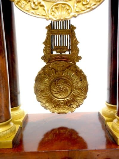 Fine Antique Flame Mahogany Mantel Clock French Striking Portico Mantle Clock - Image 9