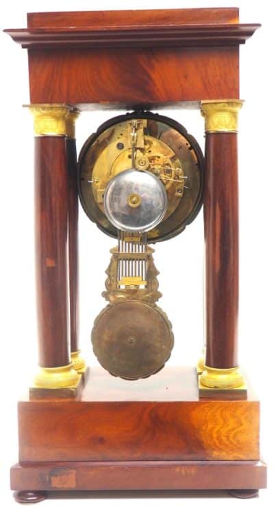 Fine Antique Flame Mahogany Mantel Clock French Striking Portico Mantle Clock French Striking Portico Antique Clocks 13