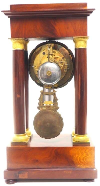 Fine Antique Flame Mahogany Mantel Clock French Striking Portico Mantle Clock - Image 11